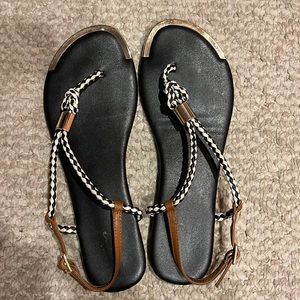 Mossimo Rope-like Thong Sandals Gold Trim Size 8